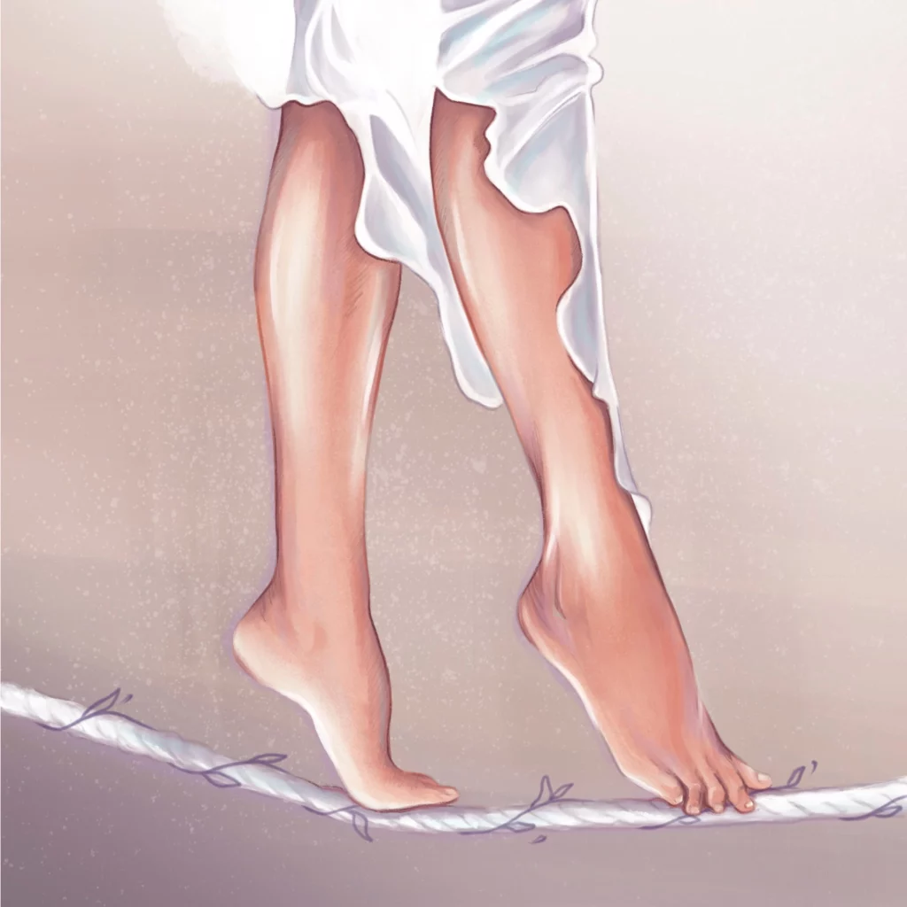Illustration Pieds en équilibre - métaphore de l'entrepreneuriat créatif - Ellie Tomani Illustration Pieds en équilibre - métaphore de l'entrepreneuriat créatif