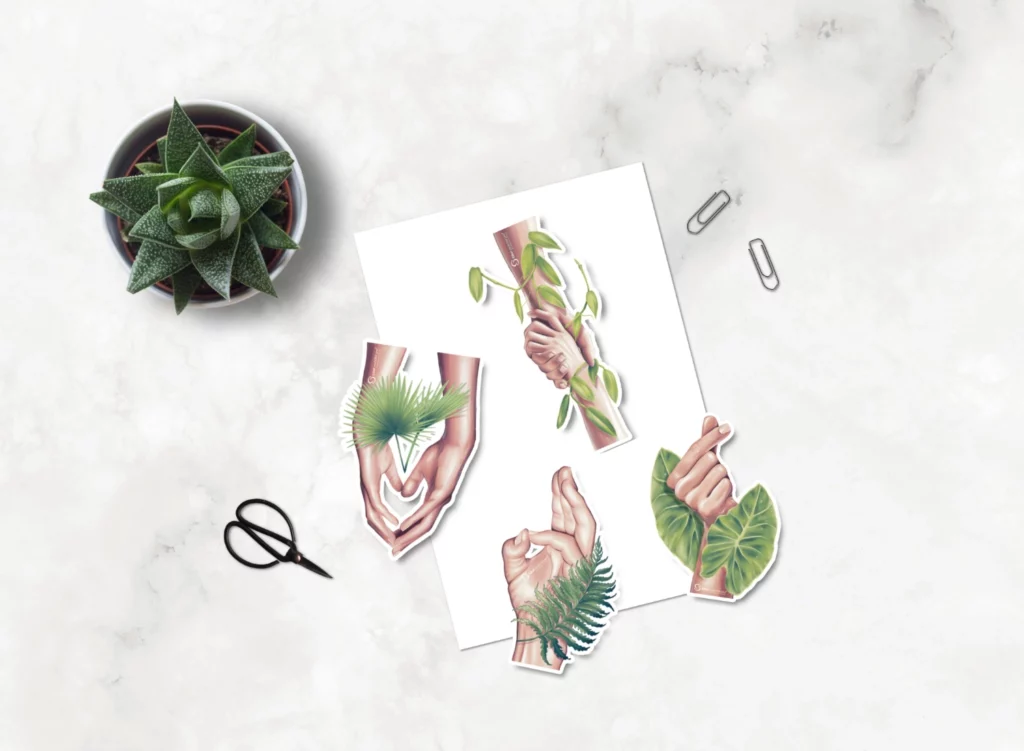 Autocollants Mains Feuilles