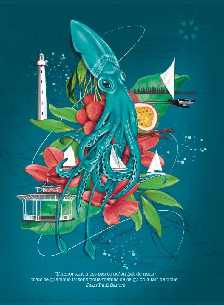 Affiche Calamar Fruits, Plantes et Emblèmes de Nouvelle Calédonie