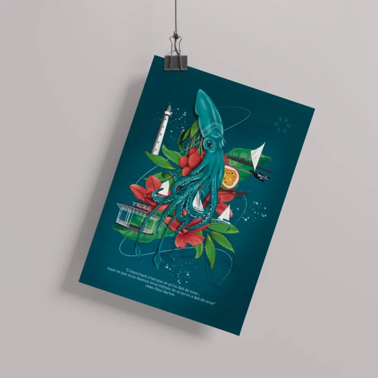 Affiche Calamar Fruits, Plantes et Emblèmes de Nouvelle Calédonie