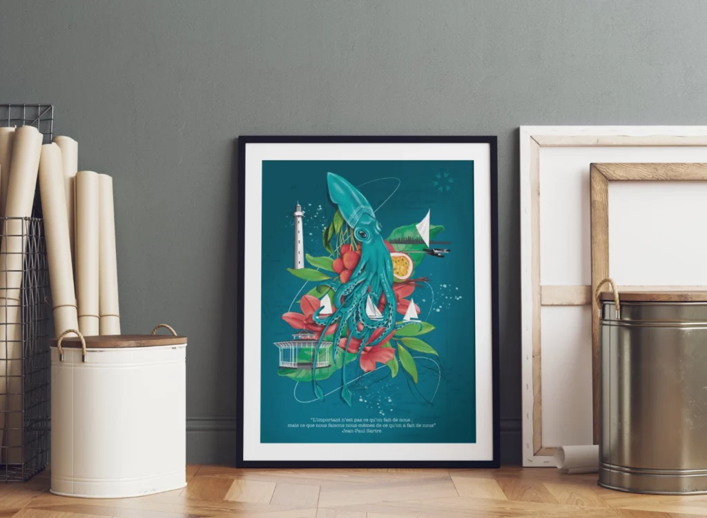 Affiche Calamar Fruits, Plantes et Emblèmes de Nouvelle Calédonie