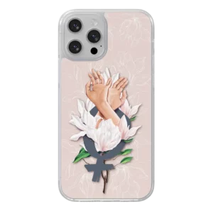 Coque illustrée Sororité Mains femmes et fleurs de magnolia