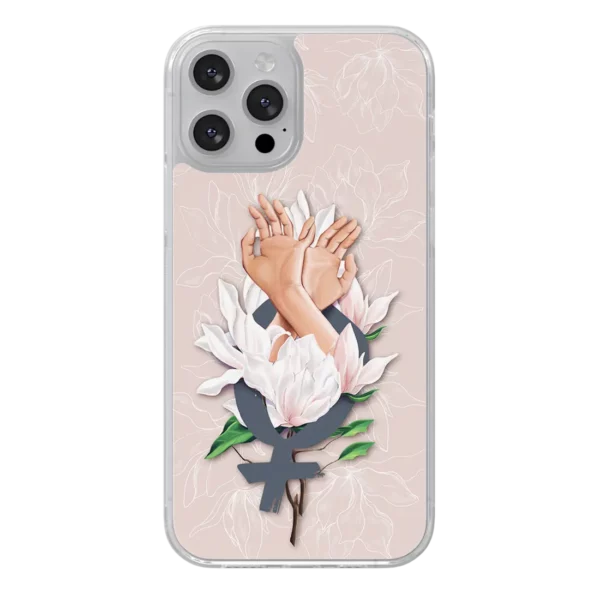 Coque illustrée Sororité Mains femmes et fleurs de magnolia
