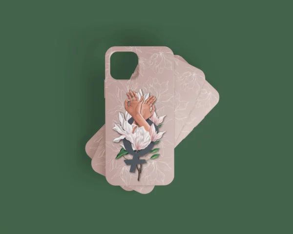 Coque illustrée Sororité Mains femmes et fleurs de magnolia