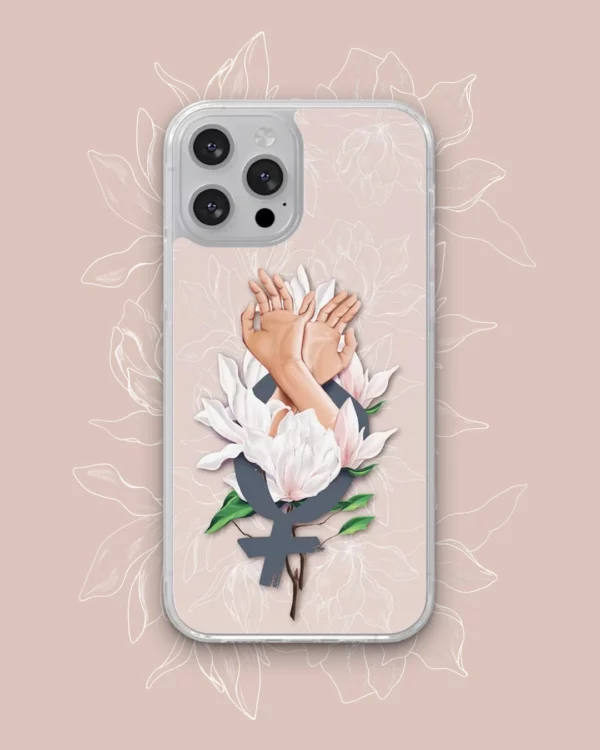 Coque illustrée Sororité Mains femmes et fleurs de magnolia